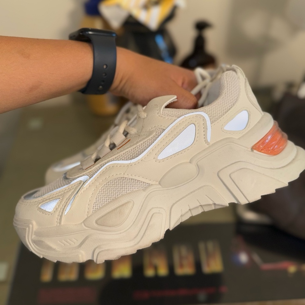 Beige and White Sneakers with Orange Accents - Picture 3 of 4